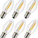 C7 LED Night Light Bulbs - E12 Candelabra Base Christmas Village Replacement Bulbs, 120V 0.6W Equivalent 7W Incandescent Bulb for Villages Houses Dept 56, Christmas Craft Village House Decor, 6 Pack (Warm White)