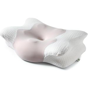 Cervical Neck Pillow for Sleeping, Adjustable Ergonomic Pillow, Contour Neck Support Side Sleeper Pillows for Adults, Memory Foam Pillow for Neck and Shoulder Pain Relief, Back,Stomach Sleeper (Light Gray)
