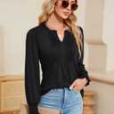 Ivicoer Long Puff Sleeve Tops for Women Trendy Black Work Blouses for Women Business Casual Tunic Tops Office V Neck T Shirts, S