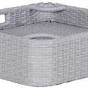 for Grey 24 in. x 24 in. Floating Tray for Pool Wicker Serving Table Aluminum Frame Breakfast Tray for Swimming Pool