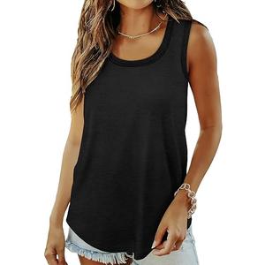 Saloogoe Womens Tank Tops Summer Loose Sleeveless Tops Ribbed Trim Scoop Neck Curved Hem 2024 XL Black