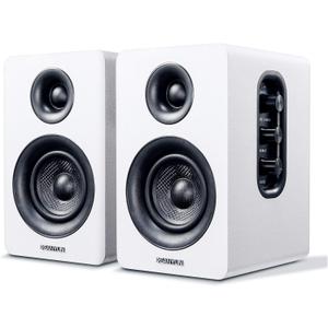 Sanyun SW208 3" Active Bluetooth 5.0 Bookshelf Speakers  60W Carbon Fiber Speaker Unit - Built-in 24bit DAC Dynamic 3D Surround Sound 2.0 Computer PC Monitor Gaming (Pair, White)