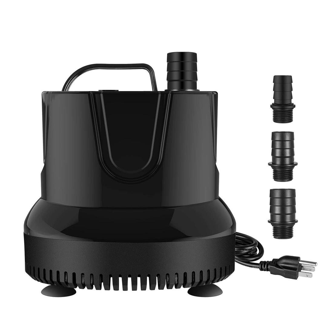 Simple Deluxe 1056GPH Bottom Suction Submersible Water Pump (4000L/H, 85W) with 13ft High Lift 3 Nozzles for Fish Tank, Pond, Aquarium, Hydroponics, Black