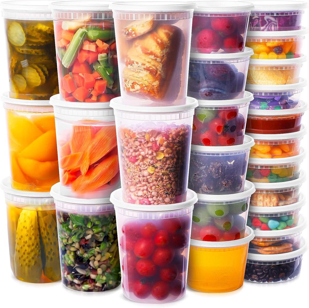 Deli Containers with Lids 48 Sets - Soup Containers 8oz, 16oz, 32oz - Clear Plastic Food Containers with Lids, Leakproof, BPA Free, Reusable Take Out Containers for Restaurant