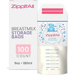 DiRose Breastmilk Storage Bags -6 oz 100 Count Double Zipper Leak Proof Capacity Extra Thick and Seal BPA/BPS Free/Disposable Pouches | Self-Standing Bag for Long and Safe Storing