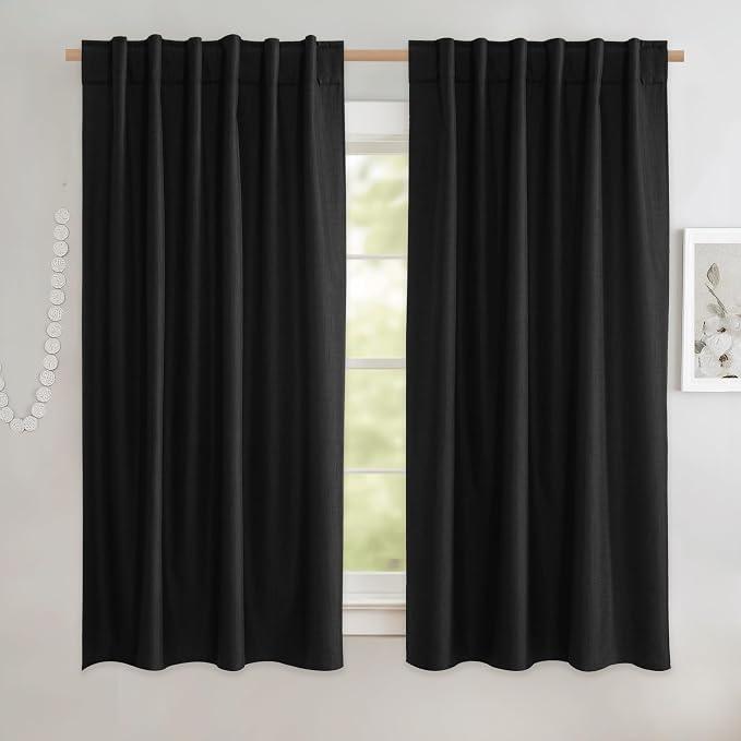 NICETOWN 100% Blackout Linen Curtains 84 inches Long 2 Panels, Thermal Insulated Curtains with Liners for Bedroom, Farmhouse Style Privacy Window Draperies for Living Room, Burlap, W42 per Panel