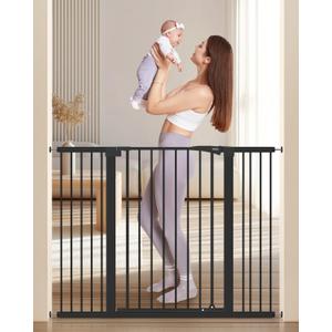 keny 36" Extra Tall Baby Gate for Stairs, 29.7-51.5" Adjustable Width Auto Close Dog Gate for Doorways Hallways, Easy Walk Thru Pet Gate with 21.1" Large Opening Door, Black