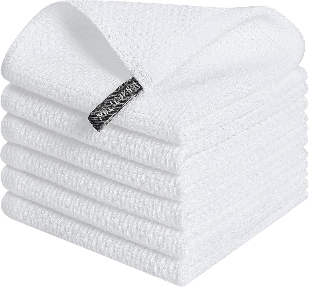 Kitinjoy 100% Cotton Kitchen Dish Cloths (12 X 12 Inches, White), 6 Pack Waffle Weave Ultra Soft Absorbent Dish Towels for Drying Dishes Quick Drying Kitchen Towels Dish Rags