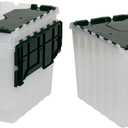 Akro-Mils KeepBox 18 Gallon Storage Container, Nesting and Stackable Plastic Storage Box with Lid Attached, Clear Tote for Garages, Closets, and Moving, 21" x 15" x 17", Clear/Green, 3-Pack