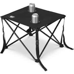 Sunset Cliffs Portable Beach Table with 2 Cup Holders & Carry Bag Lightweight Folding Camping Side Table 19" x 19" Compact Outdoor Table for Sand, Picnic, and Travel Black