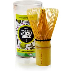 Matcha Whisk - Bamboo Whisk for Matcha Powder, MATCHAMAKA Handcrafted Organic Traditional Japanese Chasen, 80-Prong Matcha Stirrer Wisk Mixer Brush for Authentic Tea Preparation