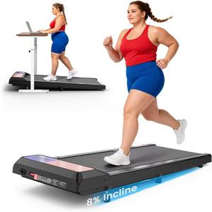 Walking Pad with QuietClimb 8% Incline, 2.5HP Quiet Under Desk Treadmill, Portable Mini Treadmill for Home Office, 265 lbs, LED Display & Remote