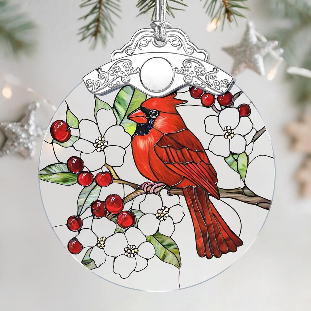 Cardinal Stained Glass Ornament | Christmas Ornament | Christmas Tree Ornaments - Red Bird Decor, Cardinal Memorial Gifts, Xmas Gifts & Holiday Present, Bird Lover Gift