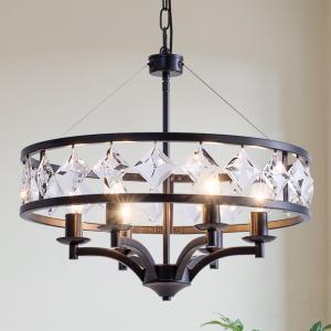 Modern 19.88in Crystal Chandelier,6-Light Large Black Pendant Light | 59" Adjustable Hanging Chain, Round Industrial Chandelier for Dining Room, Kitchen Island, Entryway