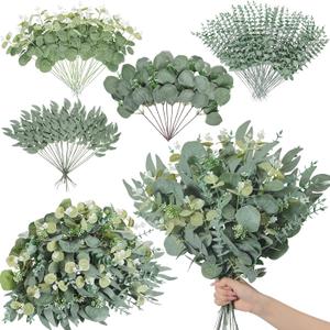 Serwalin 100pcs Artificial Mixed Eucalyptus Stems Leaves Bulk, 4Kinds Fake Greenery Silver Dollar Eucalyptus Leaves Picks,Faux Greenry Stems Sprays for DIY Bouquets Floral Arrangement Home Decor