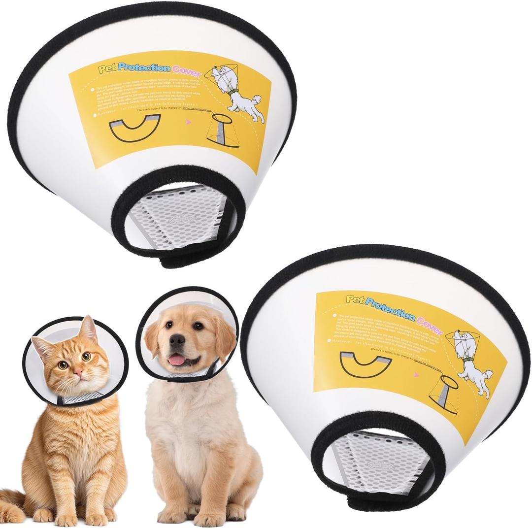 2 Pack Cat Cones to Stop Licking, Soft Comfortable Adjustable Dog Cone After Surgery Pet E Collar Pet Recovery Cones Alternative to Plastic Elizabeth HeadCollar for Cats Kitten Puppy(Size M)
