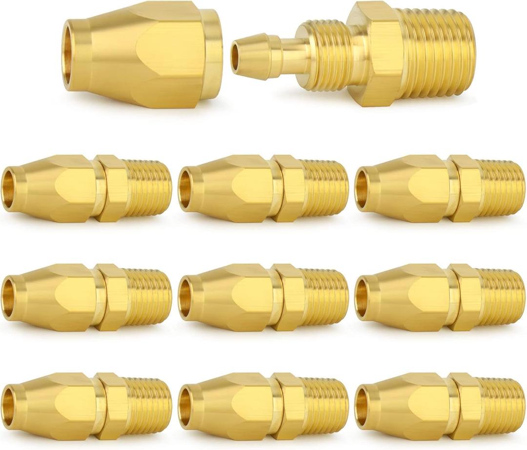 ChillWaves Brass Pneumatics Reusable Replacement FittingHose-End Repair Fitting 1/4" ID Hose1/4" Barbx 1/4" NPT Rigid(10-PACK)