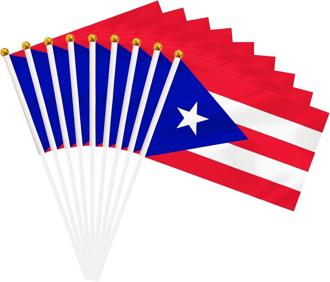 50 Pack Puerto Rico Hand Held Mini Stick Flags, Puerto Rican Small Miniature Stick Flag with 8.2 x 5.5 Inch Flag, Outdoor Decoration, Party Decorations, Supplies for Parades, Festival Events Celebration (Puerto Rico)
