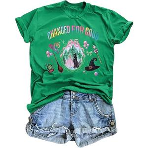 T-BANGELY Musical Shirt Women Witch T Shirt Changed for Good Tee Musical Movie Graphic Shirt Magical Kingdom Short Sleeve Tops, S, Green