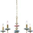 Gold Chandeliers for Dining Room Light Fixture Over Table,5-Light Art Deco Chandelier, Modern Retro Candle Chandelier with Ceramic,Farmhouse Chandelier for Girls BedroomLiving Room, Foyer