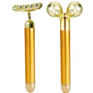 Amirce Face Massager Roller Golden 3D Roller Electric Facial Roller and T Shape Facial Roller Massager Kit Face Rollers