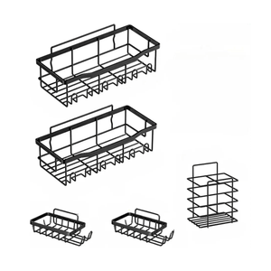 Premium Stainless Steel Shower Enclosure Non Perforated Bathroom Shelf Shower Rack Sticky Shower Box 5 Pack Black Stainless Steel Bath Organizer Bathroom Storage and Home Decoration