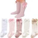 Baby Girls Knee High Socks Toddler Bow Mesh Long Stockings Infants Thin Socks For Spring Summer (0-12 Months, 5-pack Mesh)