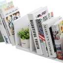 MyGift White Wood Desktop Bookshelf Organizer, Expandable Adjustable Display Shelf Book Rack