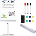 TSJ OFFICE Rolling Whiteboard Standing - 40 x 26 Inches Magnetic Mobile White Board with Stand, Height Adjustable Dry Erase Board on Wheels with Paper Clamp on Top, White