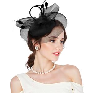 Fascinators Kentucky Hats Derby for Women 2026 Tea Party Hat with Feather Hair Clip Headwear for Wedding Church Hat (Black)
