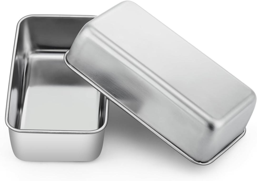 P&P CHEF Loaf Pan Set, 9 x 5 Inch Bread Pans, Stainless Steel Loaf Toast Baking Pans For Bread Meatloaf Lasagna Cake, Healthy & Non Toxic, Oven & Dishwasher Safe,(Silver, 2Pcs)