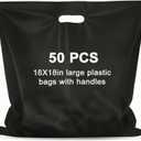 Maitys 50 Pcs 18"x18" Black Plastic Bags with Handles Large Merchandise Shopping Bags for Small Business, Retail, Boutique Stores, Gifts