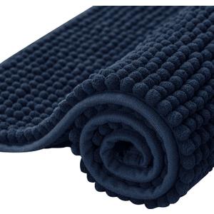 SUBRTEX Bathroom Rugs Chenille Bath Rug Soft Short Plush Bath Mat Soft Shower Mat Water Absorbent Shower Mat Quick Dry Machine Washable(Navy,18" x 24")