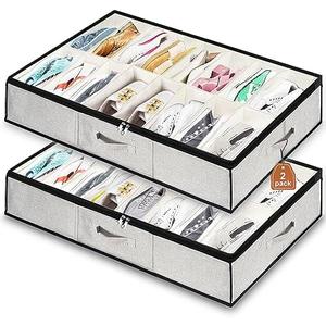 Shoe Storage Organizer Under Bed, 2 Pack Fits 32 Pairs, Extra Large Shoe Container, Breathable Fabric Underbed Storage for Sneakers, Slippers, Closet, Grey