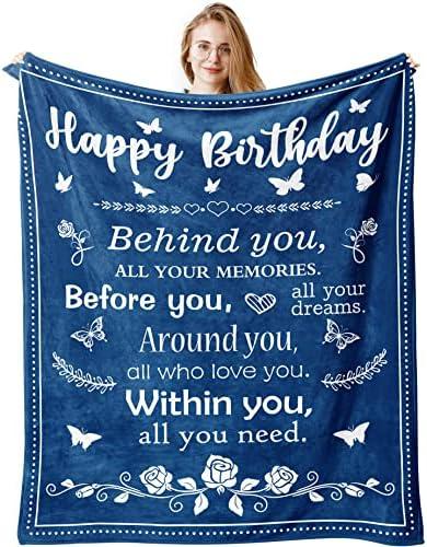 QUWOGY Birthday Gifts for Women/Men/Her/Him Blanket Blue 60"x50", Happy Bday Decorations Throw Blankets, Bday Gift Unique, Best Birthday Gift Ideas