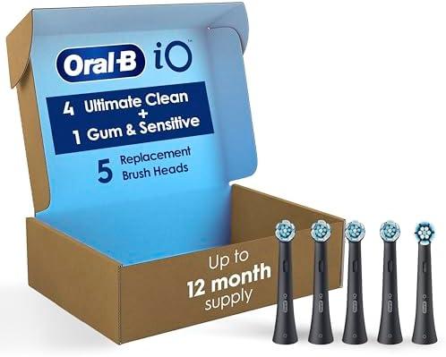 Oral-B iO Ultimate Clean Replacement Brush Heads, 5 Count, 4 Ultimate Clean + 1 Gum & Sensitive Black