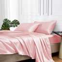 MR&HM Satin Bed Sheets, Queen Size Sheets Set, 4 Pcs Silky Bedding Set with 15 Inches Deep Pocket for Mattress (Queen, Light Pink)
