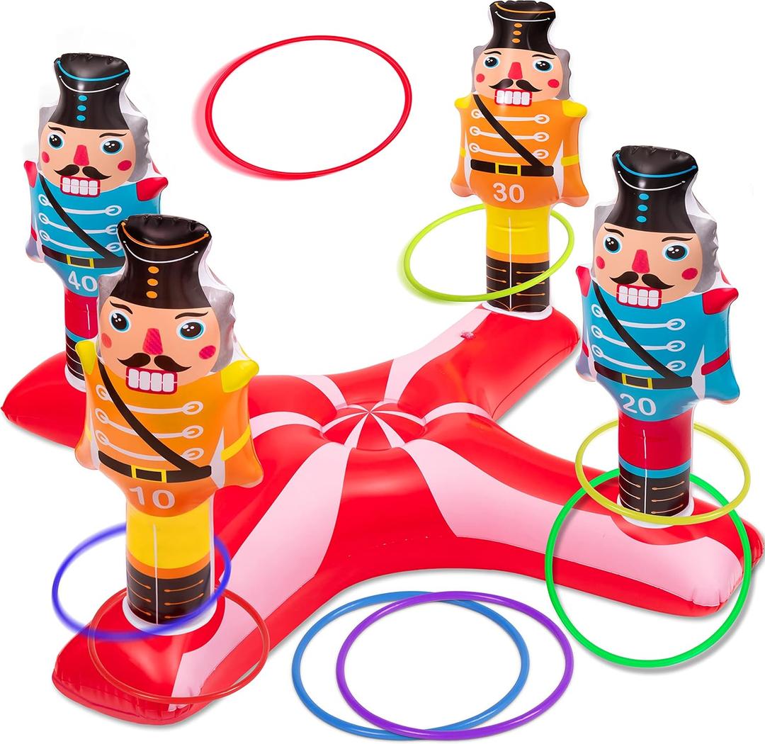 Christmas Games - Inflatable Nutcrackers Ring Toss Game for Adults, Gifts Indoor Outdoor Xmas Holiday Party Supplies Decorations