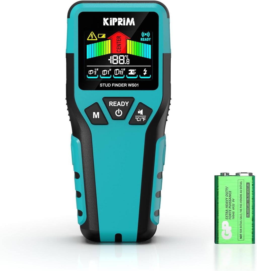Kiprim Stud Finder Wall Scanner with LCD Display, 5-in-1 Electronic Stud Sensor for Wood, Metal, AC Live Wire Detection, 3 Depth Modes, Beep Warning, Wall Detector Tool WS01