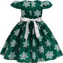 Toddler Baby Girls Christmas Snowflake Dress Bowknot Belt Xmas Party Holiday Dresses (2-3T, Green)