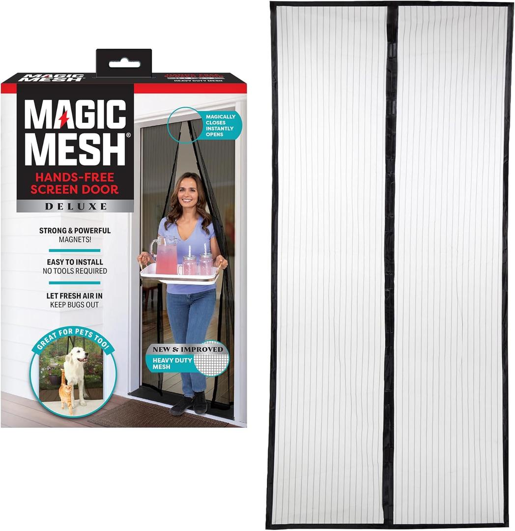 Magic Mesh Deluxe, Black | Magnetic Screen Door, Heavy Duty, Magnetic Closure, Door Net, Patio Screen, Sliding Door Screen, Bug Screen for Doorways, Kid & Pet Friendly | Size 39" x 83" (Pack of 1)