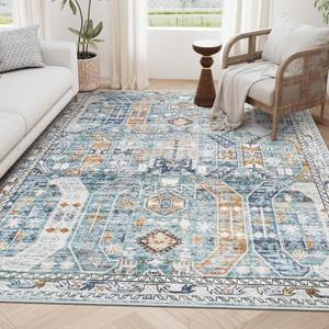 6x9 Area Rugs for Living Room - Stain Resistant Machine Washable Rugs for Bedroom,Non-Slip Backing Large Area Rug (Blue/Gold, 6'x9')