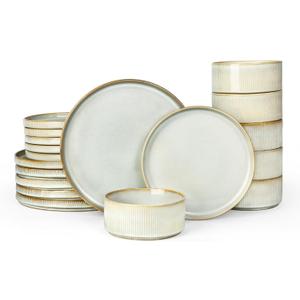 Famiware Star Plates and Bowls Sets, Modern Stoneware Dinnerware Sets for 6, 18-Piece Kitchen Dish Sets - Chip and Scratch Resistant, Microwave and Dishwasher Safe Tableware Set, Cappuccino White (Set(18pcs))