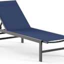 Outdoor Lounge Chairs for Pool, Aluminum Chaise Lounge Chairs with 5-Position Recliner, Patio Lounge Chair for Backyard, Poolside, Deck, Lawn, Navy Blue (1 Pack)