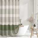 Linen Texture Shower Curtains for Bathroom Sage Green Boho Natural Striped Shower Curtain with Tassel 72W X 84L