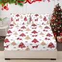 HCORA Christmas Fitted Sheet with Pillow Cases, 100% Brushed Microfibre Deep Pocket Fitted Bottom Sheet, Ultra Soft, Shrinkage and Fade Resistant, Full Size