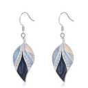 Big Blue Leaf Silver Dangle Earrings for Women Boho Earrings Drop with Light Blue and Beige Bohemian Tropical Style Plant Dangling for Gift
