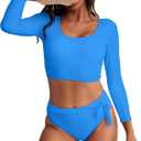 Womens Two Piece Swimsuits High Waisted Bikini Set Rash Guard Bathing Suit Long Sleeve Swimwear Crop Top Teen Girls (X-Large)