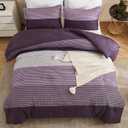 Litanika Purple Queen Comforter Set, 3 Pieces Striped Bedding Set, Lightweight Soft All Season Down Alternative Comforter Set (1 Gray&Purple Comforter, 2 Pillowcases)