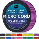 TECEUM Micro Paracord  1.18 mm X 125 ft  Micro Utility Cord  Thin Braided Paracord Rope  Best for Crafting, DIY Projects, Fishing, Camping  Wind Chime Replacement  Survival Strong String (Purple)